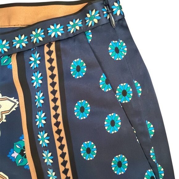 Ann Taylor Blue & Beige Floral SILK Side Zip Wide Leg Pants Size 4 - Picture 3 of 5